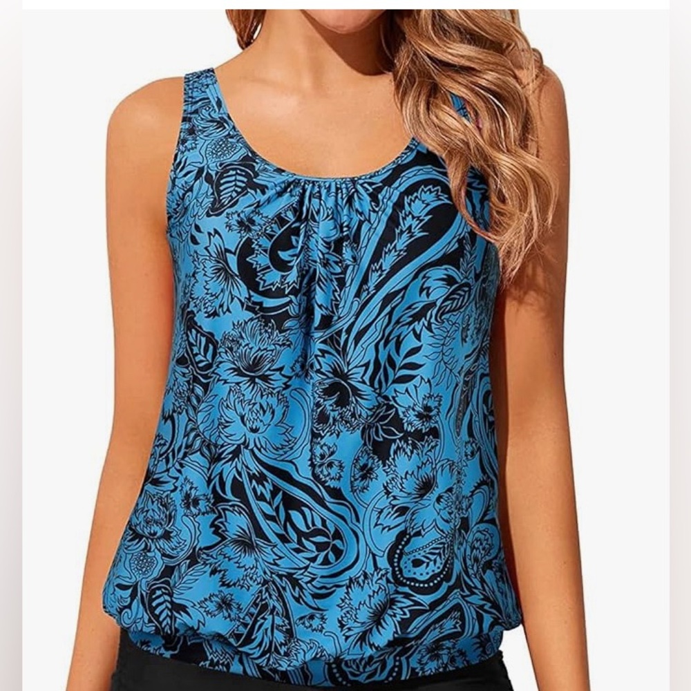 YONIQUE Blouson Tankini ladies plus size swim top; size: 20W
